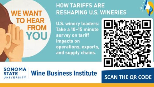 QR Code for the Sonoma State Wine Business Institute survey on how tariffs are reshaping U.S. wineries